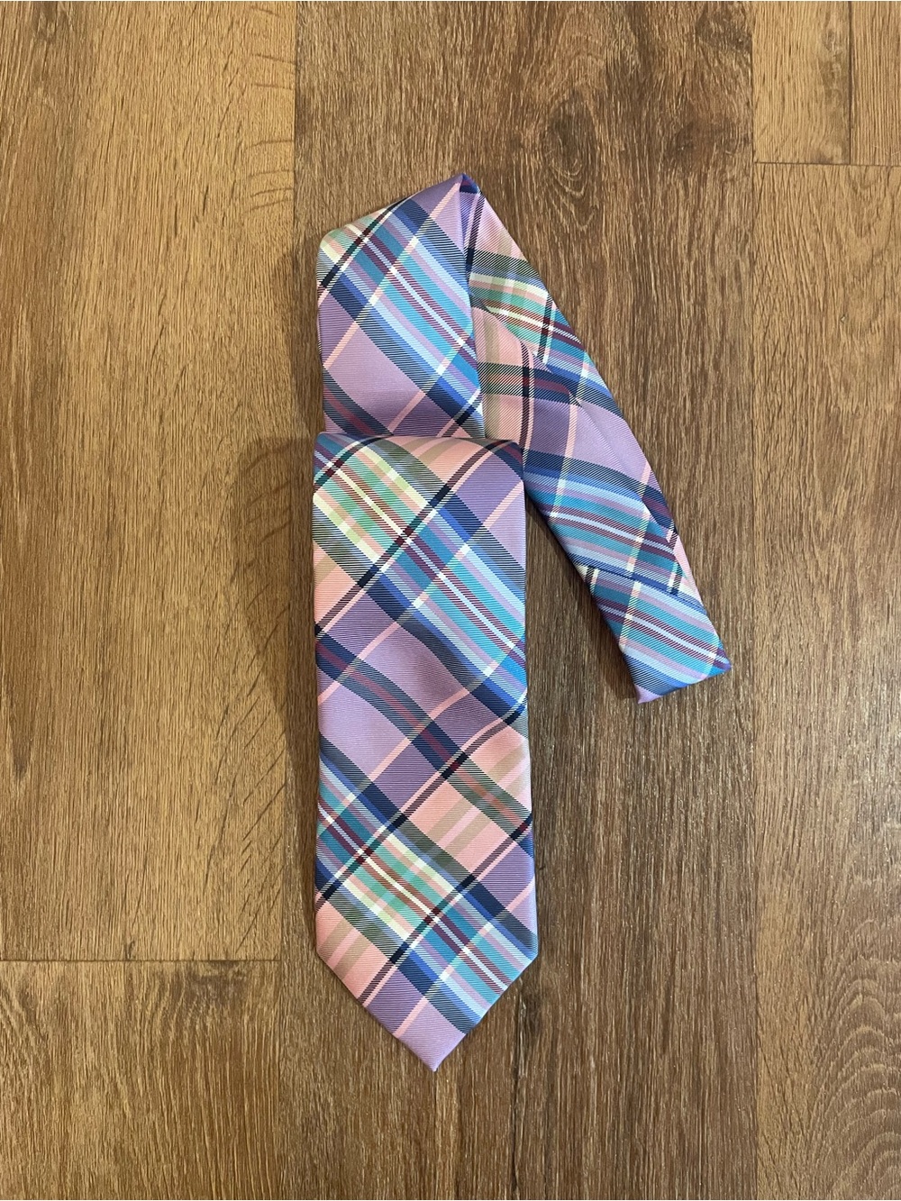 Tommy Hilfiger Pastel Plaid 100% Silk Tie Men’s Necktie Pink Blue Green Lavender
